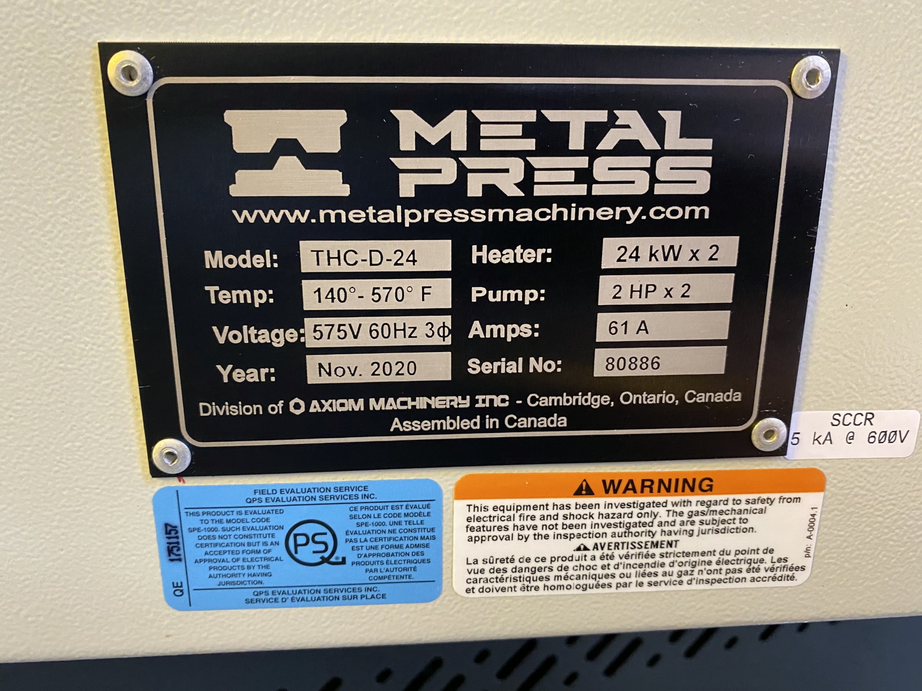 Image of New Metalpress Hot Oil Temperature Control Unit
