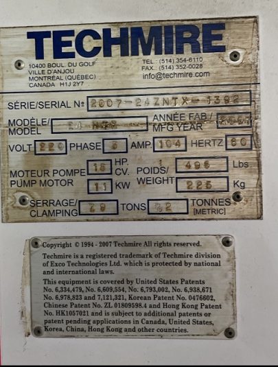 Used Techmire 24 (2 x 4) Ton Multi-Slide Die Casting Machine #4974