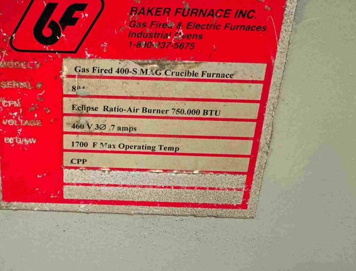 Used Baker Gas Crucible Furnace #4958