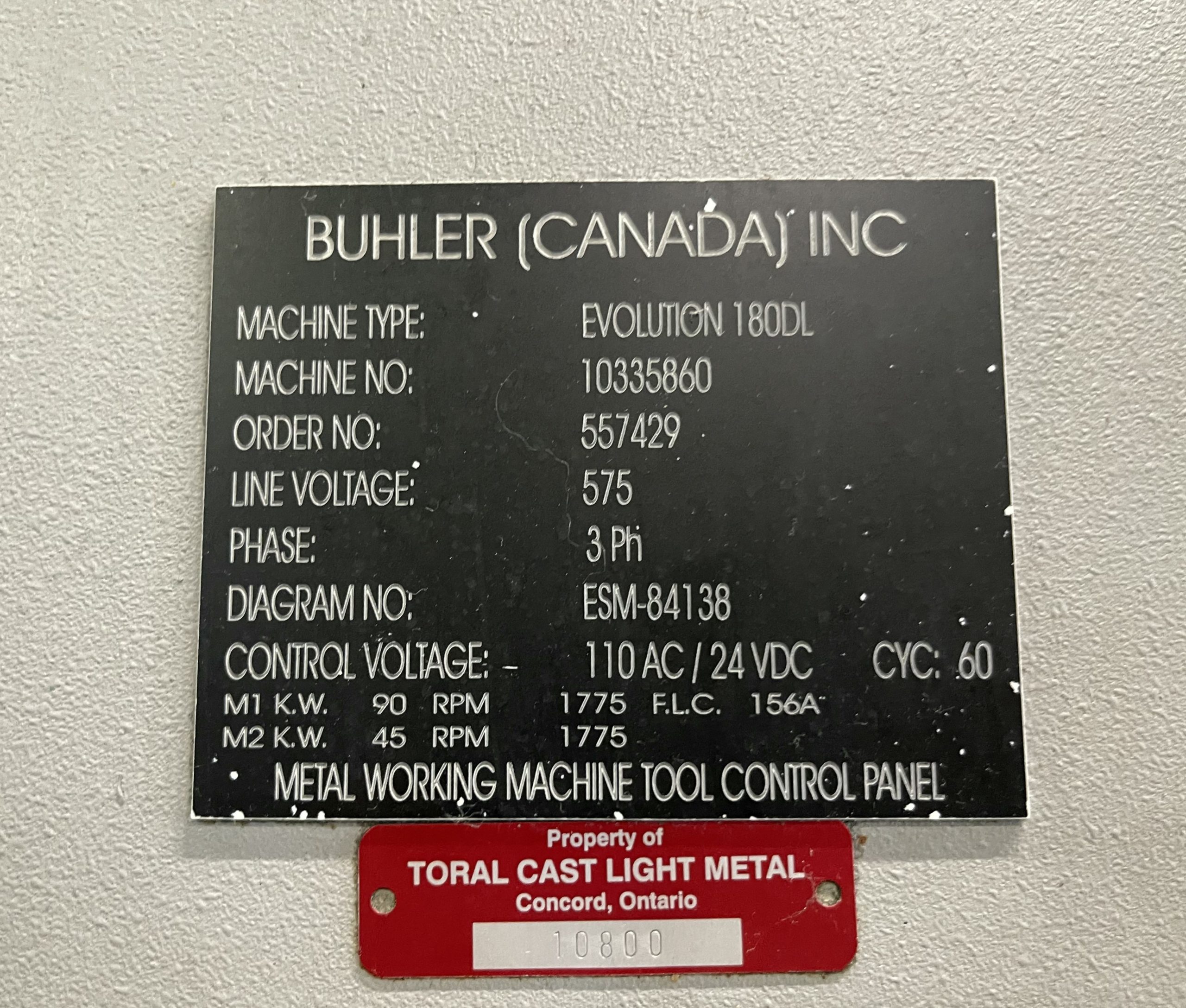 Used Buhler Evolution 180 DL 1800 Metric Ton Cold Chamber Die Casting Machine #4997