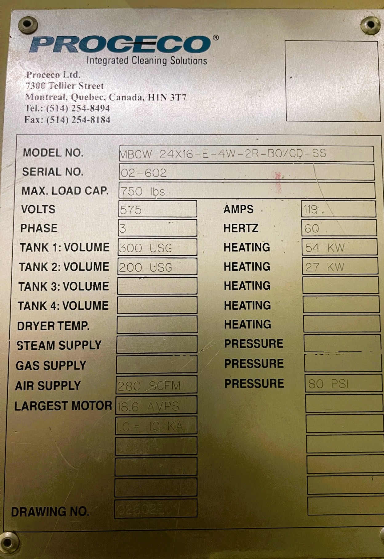 Used Proceco Parts Cleaning System Washer #5102