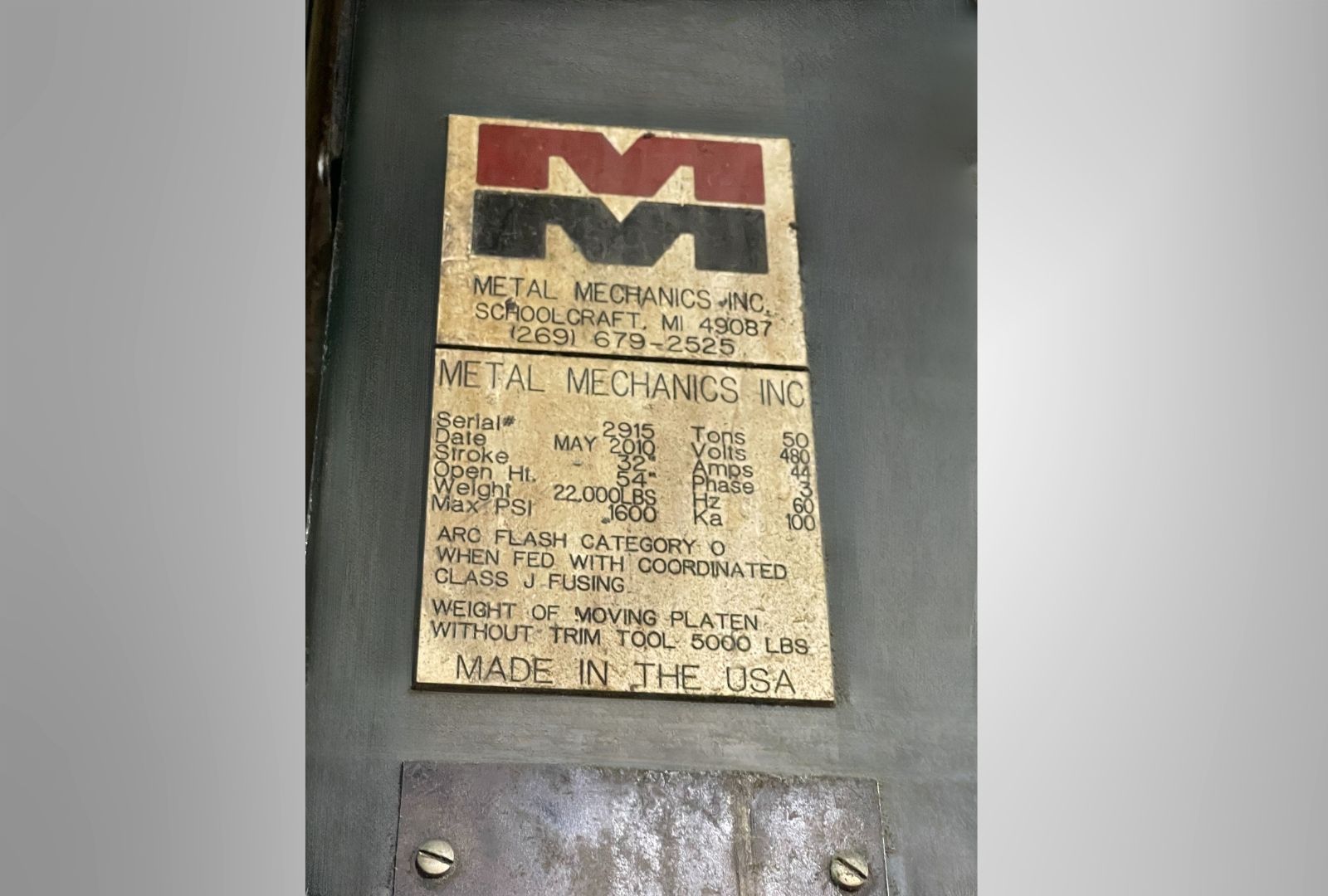 Used Metal Mechanics – 50 Ton Hydraulic Trim Press #5041