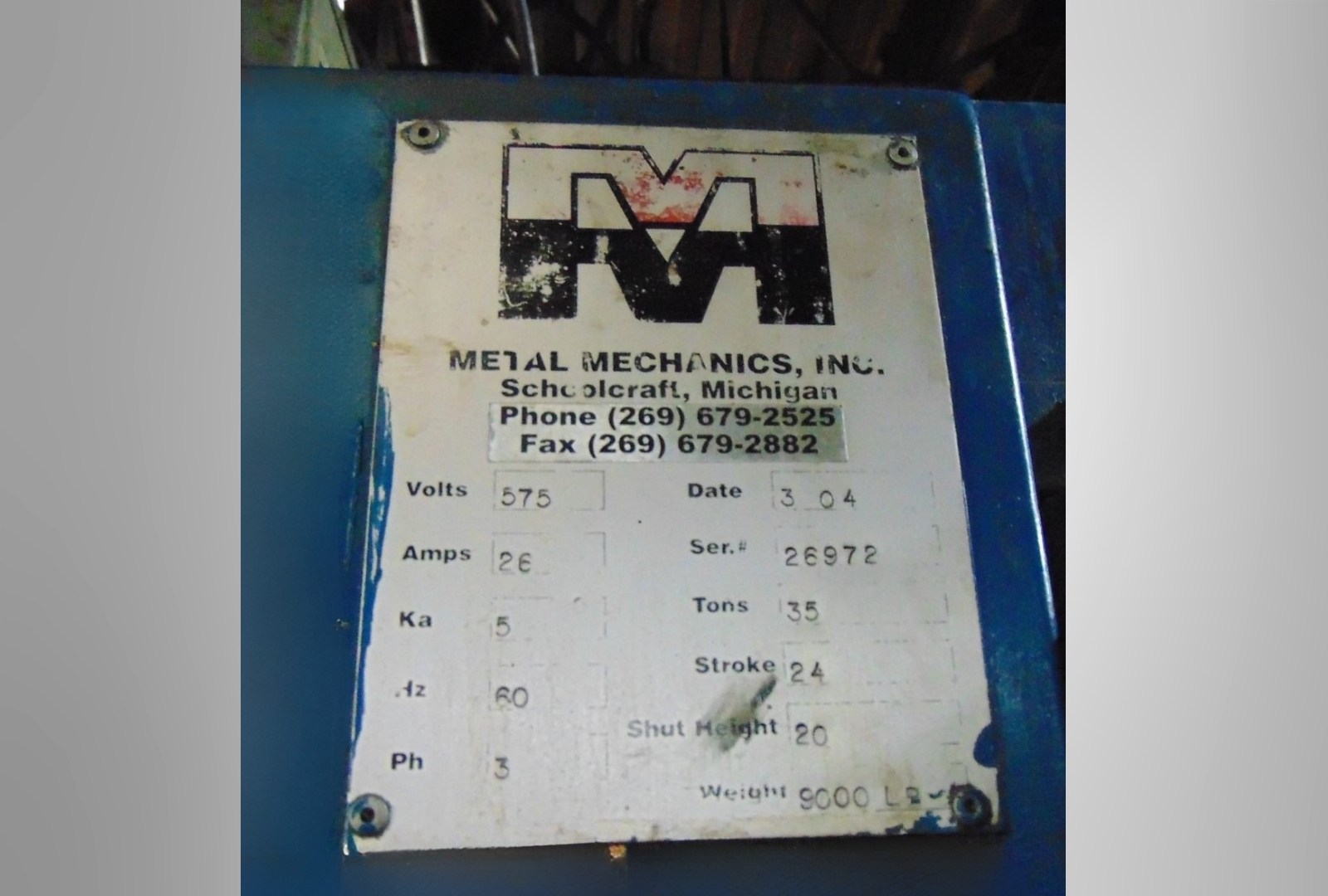 Used Metal Mechanics – 35 Ton Hydraulic Trim Press #5036