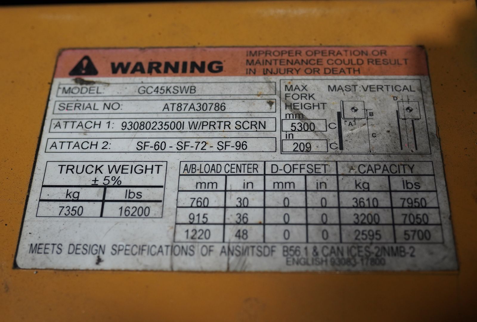 Used Caterpillar Forklift (8,000 lb) (GC45K SWB) #____