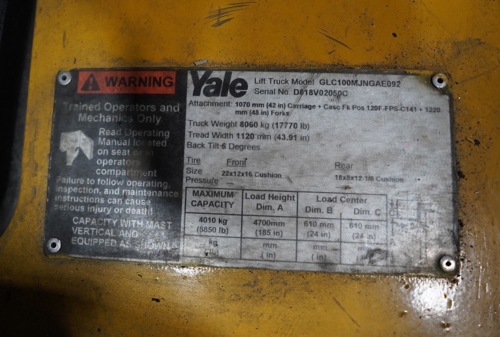 Used Yale Forklift – 8,850 lbs – (GLC100MJNG A E092) #